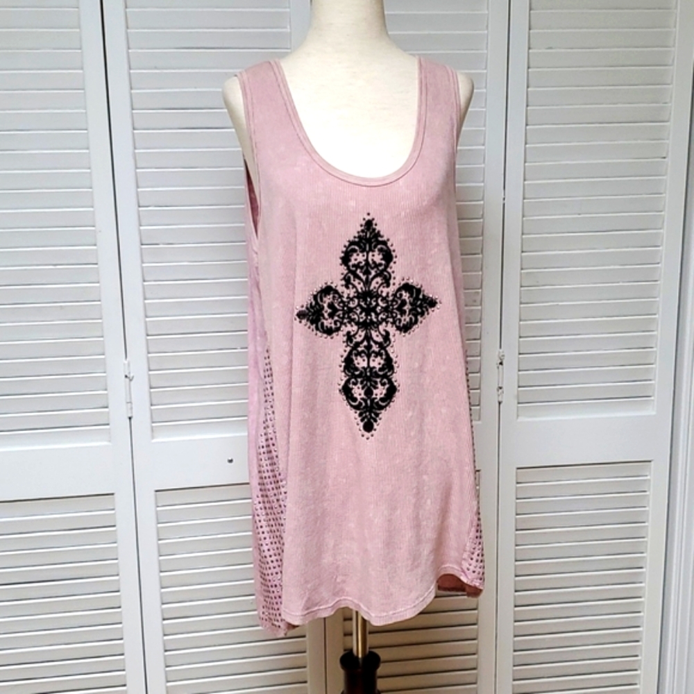 Voice Of California Fleur- de-lis Rhinstone Tank Top Size L